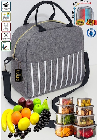 Anne Bebek Çocuk İçin Isı Yalıtımlı Termal Termoslu Yemek, Mama, Beslenme, Gıda Çantası Gri