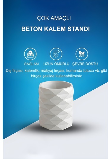 Dekoratif Geometrik Kalemlik Modern Beton Organizer Vazo Saksı Diş Fırçalık Ofis Düzenleyici Beyaz