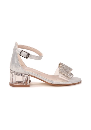 Kiko Kids Tire Vakko Kız Çocuk 4 Cm Şeffaf Topuklu Sandalet Abiye Ayakkabı Sedef Sedef