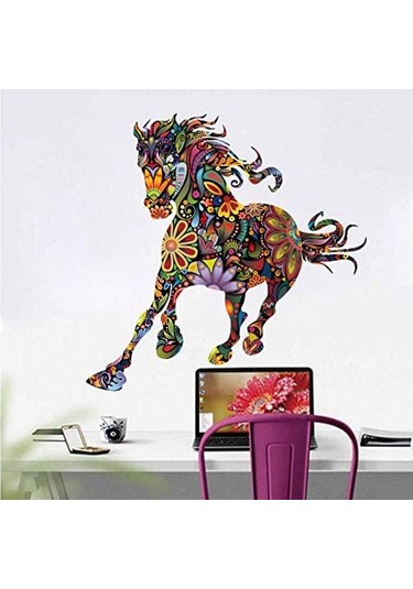 Vahşi Renkli Çiçek At Duvar Sticker Çiçek Desenli Pentium At Oturma Odası Yatak Odası Çıkartması Ev Dekorasyonu 60 60cm Şeffaf