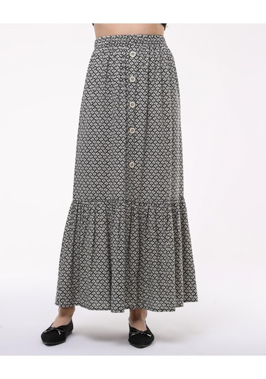 Beyaz Önden Düğmeli Çingene Etek-561-beyaz Beyaz