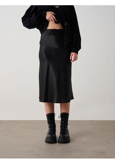 Kız Çocuk Saten Etek-15343 Siyah