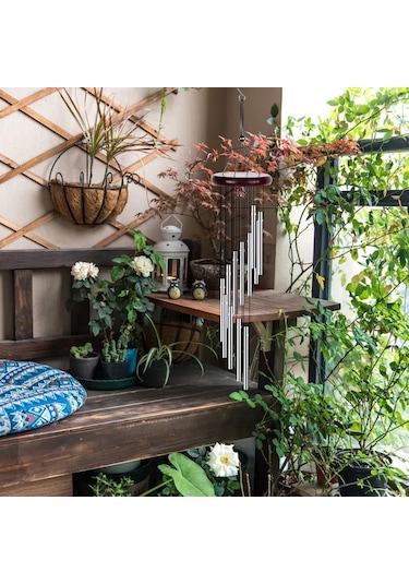 Geeksen "12 Borulu Metal Bahçe Rüzgar Çanı - Ahşap Ve Alüminyum Melodik Dekor"