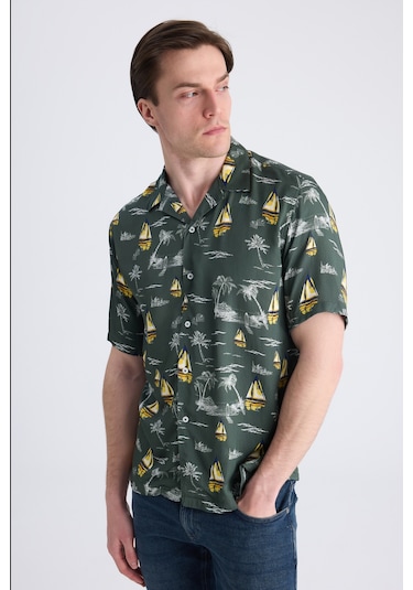 Twn Slim Fit Haki Baskılı Rayon Gömlek 2ec02sn033130 Çok Renkli