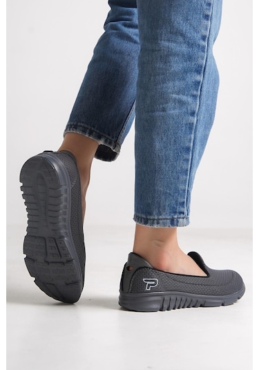 Kadın Fileli Bez Yazlık Spor Babet Koyu Gri