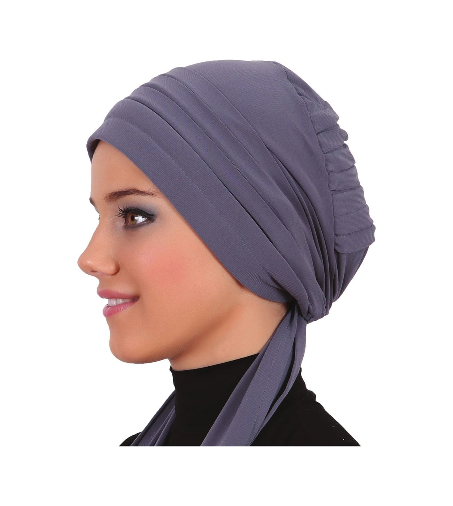 Pileli Bağlama Koyu Gri Hazır Türban Tesettür Bone Koyu Gri