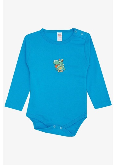 Breeze Erkek Bebek Çıtçıtlı Zıbın Body Mutlu Dinozor Baskılı 9 Ay-3 Yaş, Mavi Mavi