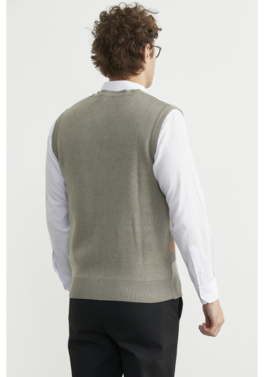 Düğmeli Yünlü Kalın Triko Yelek - Vizon Vizon