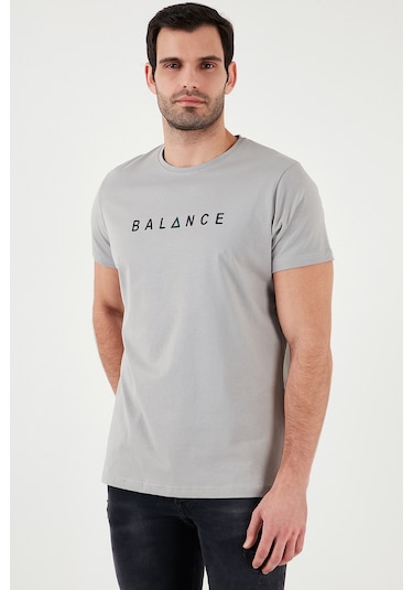 Buratti Pamuklu Slim Fit Bisiklet Yaka Erkek T Shirt 541Balance Açık Gri