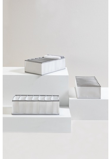 Ocean Home Textile 3'lü 7 Bölmeli Gri Çizgili Çekmece İçi Düzenleyici Set