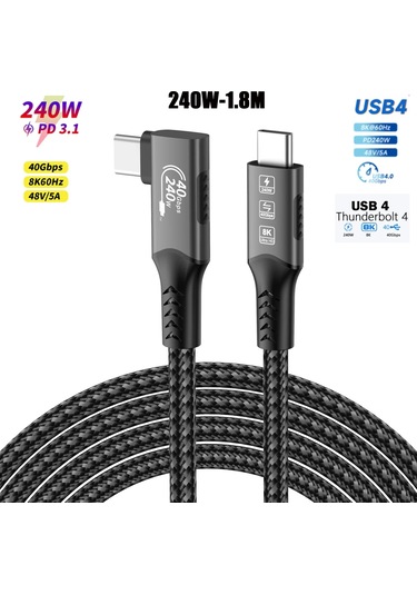 Anatoliadelight8k Usb4 Type C Kablo 40gbps 240w Pd3.1 Qc4.0 Thunderbolt 4 Hızlı Şarj Ve Veri Aktarım Kablosukoyu Gri 1 Metre