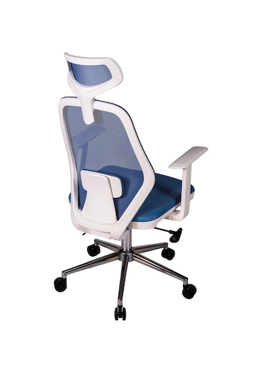 Ofisbazaar Dali Beyaz Fileli Yönetici Koltuğu Ergonomik Başlıklı Ofis Koltuğu Açık Mavi Mavi