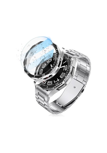 Kılıf + Çerçeve Halkası + Temperli Cam Ekran Koruyucu Mavi & Altın 43mm Mavi & Altın