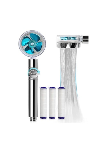 Geekyou Turbina Jet Duş Başlığı, 3 Filtreli, 360 Derece Dönebilen, Güçlü Su Akışı, Pet Ve Vücut Temizliği İçin Mavi Abs Malzeme Diğer