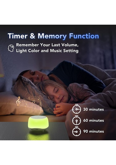 Maiyame Bebek Uyku Rahatlatıcı Cihazı - 34 Yumuşak Ses & 7 Renkli Gece Lambası - 3 Ayar Zamanlayıcı - Dahili Li-pol Batarya Beyaz Beyaz