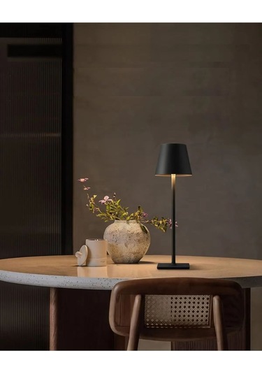 Şarjlı Masa Lambası Dimmerli Dekoratif Abajur Cata İstanbul Siyah Dokunmatik Yemek Masası Lambası
