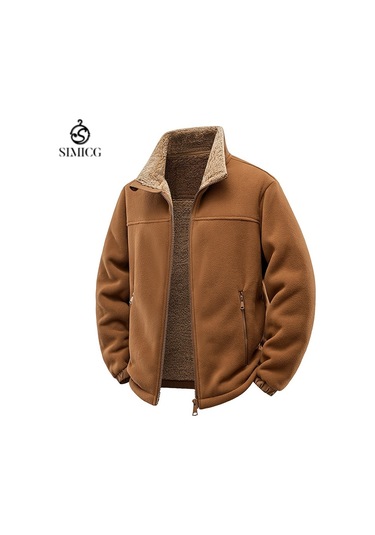 Erkek Dik Yaka Polar Ceket, Sonbahar Ve Kış Stili, Kalınlaştırılmış Polar Günlük Sweatshirt, Bol Kesimli Ceket Kahverengi