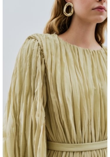 Piliseli Şifon Elbise Adaçayı Adaçayı