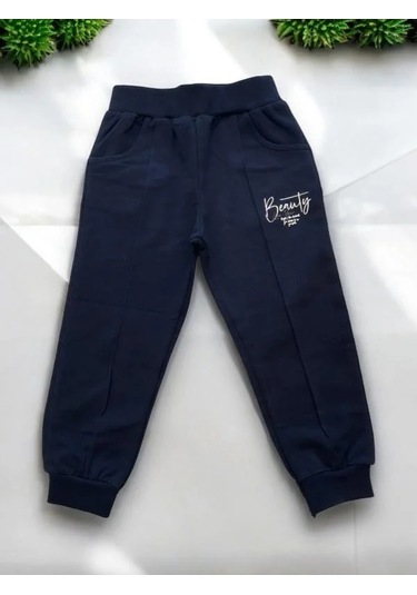 Kız Çocuk Pamuklu Beli Paçası Lastikli Eşofman Alt-15145 Lacivert