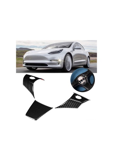 Springsun Tesla Model Y İçin Abs Direksiyon Sticker Seti - Siyah, 17x9x8cm, 3 Adet