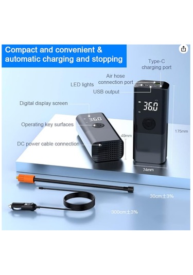 Dijital Hava Kompresörü Basınç Göstergeli Hava Pompası