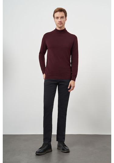Morven Erkek Koyu Bordo Basic Yarım Balıkçı Yaka Dynamic Fit Rahat Kesim Triko 26kc017001752 Koyu Bordo Koyu Bordo