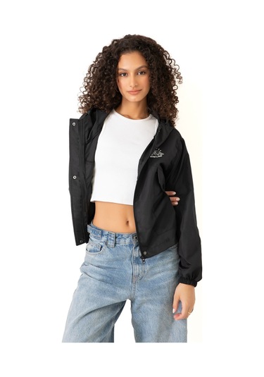 Riverstorm Kadın Siyah Su Geçirmez Ve Rüzgara Dayanıklı Kapüşonlu Cepli Çıt Çıtlı Mevsimlik Yağmurluk Siyah