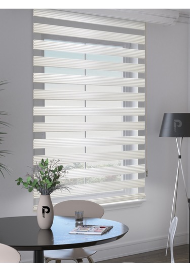 Br Perle Pliseli Ekru Renk Zebra Perde Yüksek Kalite Alüminyum Kasa Ekru