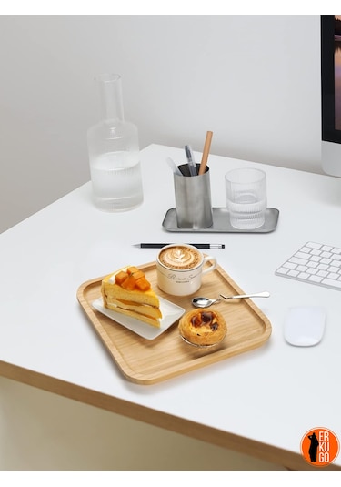 4 Adet Bambu Kare Servis Tabağı, Sunum Seti 25x25 Cm Bambu