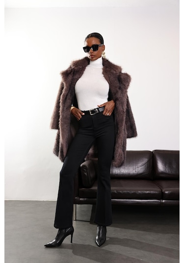 Vizon Midi Boy Hacimli Kürk Vizon