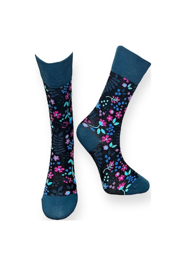 5'li Unısex Çiçek Temalı Karışık Desenli Esnek Nem Alabilen Pamuklu Spor Soket Çoraplar Çok Renkli