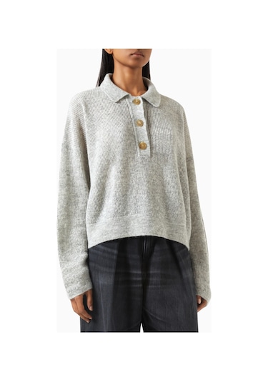 Haikure Vicky Buttoned Sweater, Açık Lüks Kadın Triko, Şık Tasarım Gri