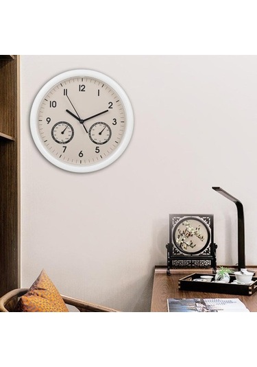 Goldenqian 10 Inç Duvar Saati Sıcaklık Ve Nem Asılı Saatler Ofis Ev Dekor Donanma 82eauu Bej