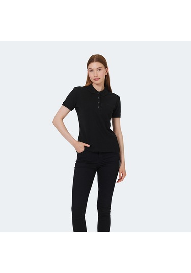 Slazenger VERA I Kadın Polo Yaka Siyah Tişört