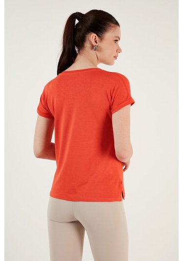 Lela V Yaka Rahat Kesim Yırtmaçlı Bayan Bluz 5862000 Nar Çiçeği