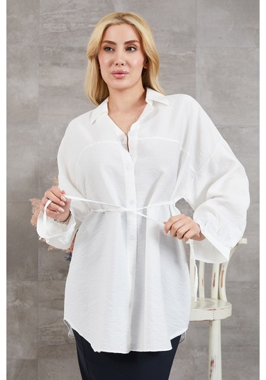 İp Kemerli Gömlek Ekru