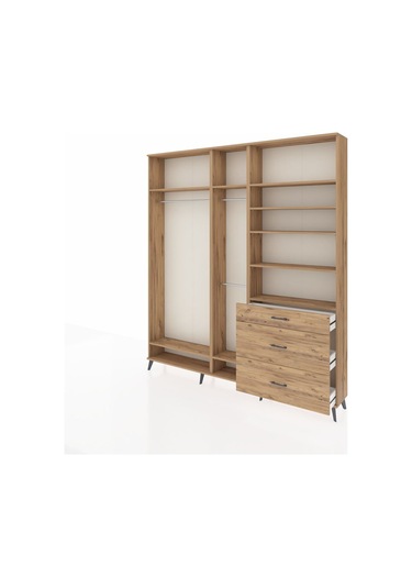 Arges Dolap 9 Raflı 3 Çekmeceli 3 Askılı 220x30x243 Çam-çam/çam Atlas Çam/atlas Çam