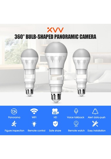 Xiaovv Ampul Şeklinde Panoramik Kamera Gözetim Güvenlik Kamerası Aydınlatma Ampulü Akıllı Ev Cihazı Kablosuz Bağlantı Uzaktan İzleme 110v-220v 2mp