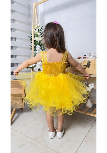 İncili Kız Çocuk Daisy Elbise Mnk0585 Sarı