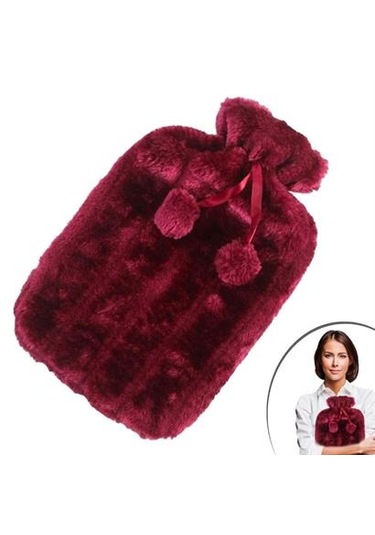 Petinka Ponponlu Peluş Sıcak Su Torbası Kırmızı 2 L