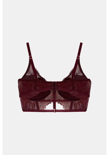 Roma Bordo Dantelli Dolgusuz Toparlayıcı Büstiyer Sütyen bordo