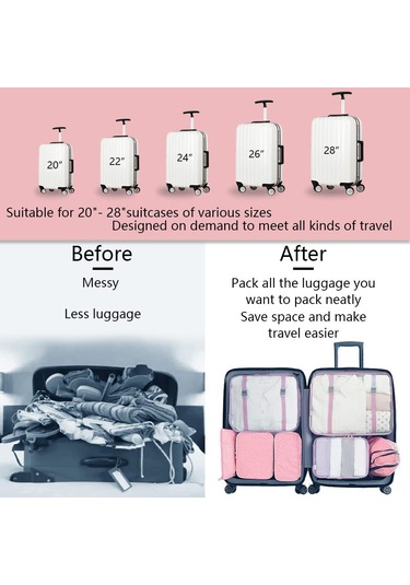 Moveevo Seyahat Çanta Düzenleyici Seti 8 Parça: Kıyafet Sınıflandırma, Su Geçirmez, Mesh Tasarım, Pembe - Çanta Organizer Paketi