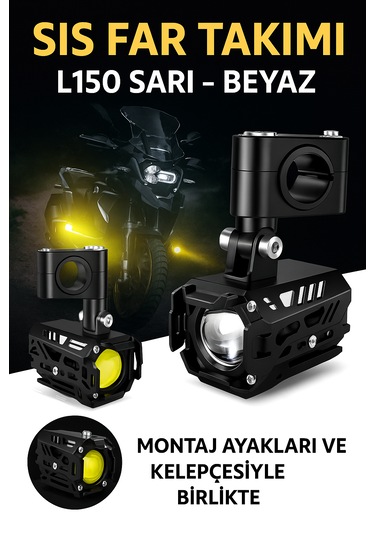 L150 High Power Motosiklet Çift Renk Sarı - Beyaz Sis Farı Takım