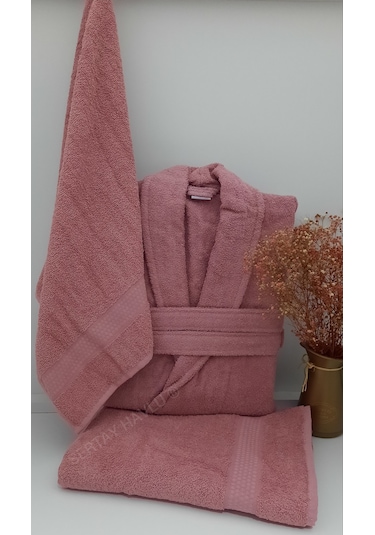 Sertay Petek %100 Pamuk Bornoz 50x90/85x150 Set 3 Parça S0066 Gül Kurusu