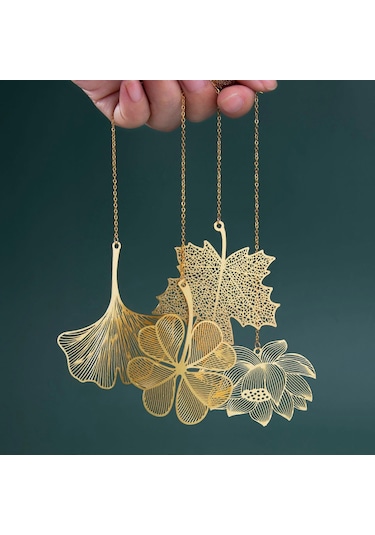 4 Adet Zincirli Metal Kitap Ayracı, Altın Kesim