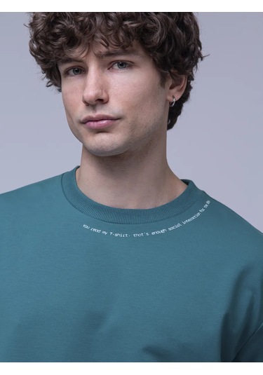 Frutto Rosso Düz Renkli Oversize Tişört 212014194 Derin Mavi-yeşil