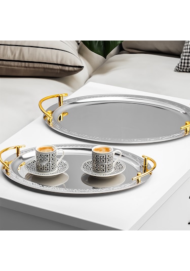 Porsima Elit Premium 2'li Paslanmaz Çelik Kahve-sunum Tepsisi