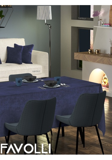 Kadife Dokulu Lacivert Renk Masa Örtüsü Lacivert