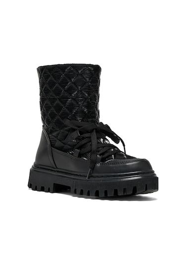 Tonny Black Çocuk Unisex Siyah Termo Taban Kapitone Dikişli Fermuar Detaylı Kar Botu Siyah
