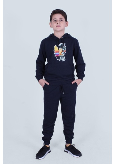 Fyk Kids Kapüşonlu Kanguru Cepli Erkek Çocuk Eşofman Takımı Lacivert